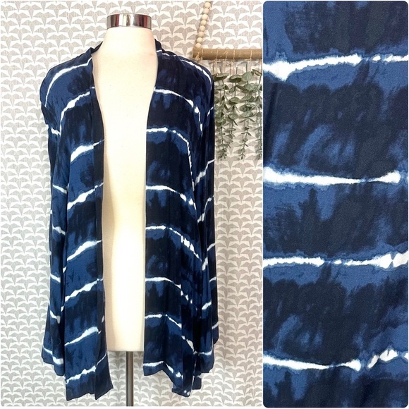XHILARATION Blue Black White Tie Dye Jacket Open Top Boho Kimono Size XL XXL - Picture 1 of 7